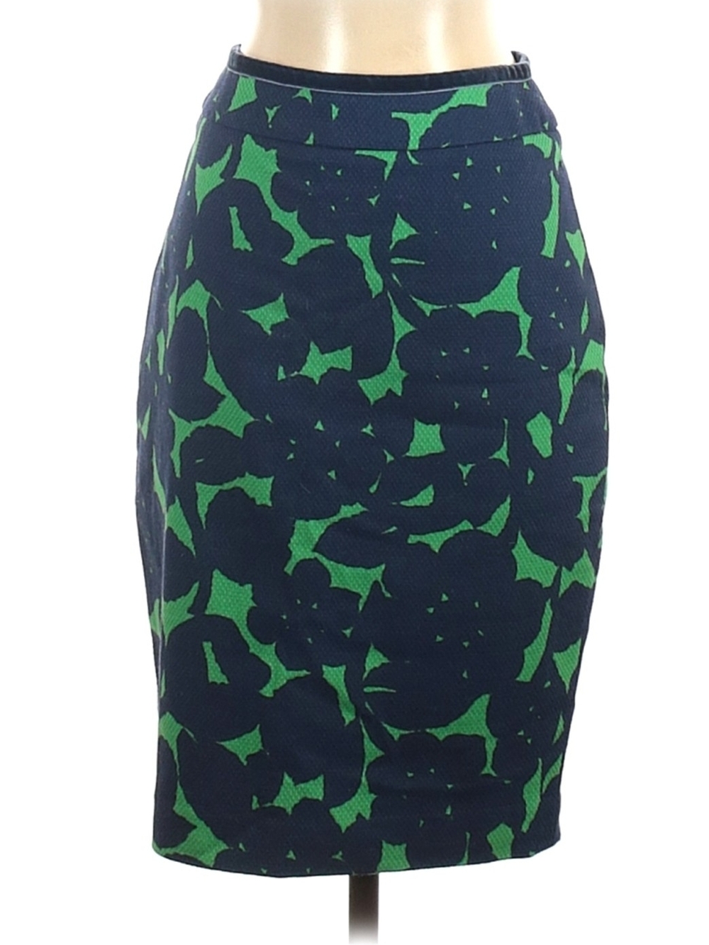 Boden Navy Pencil Skirt with Green Abstract Print